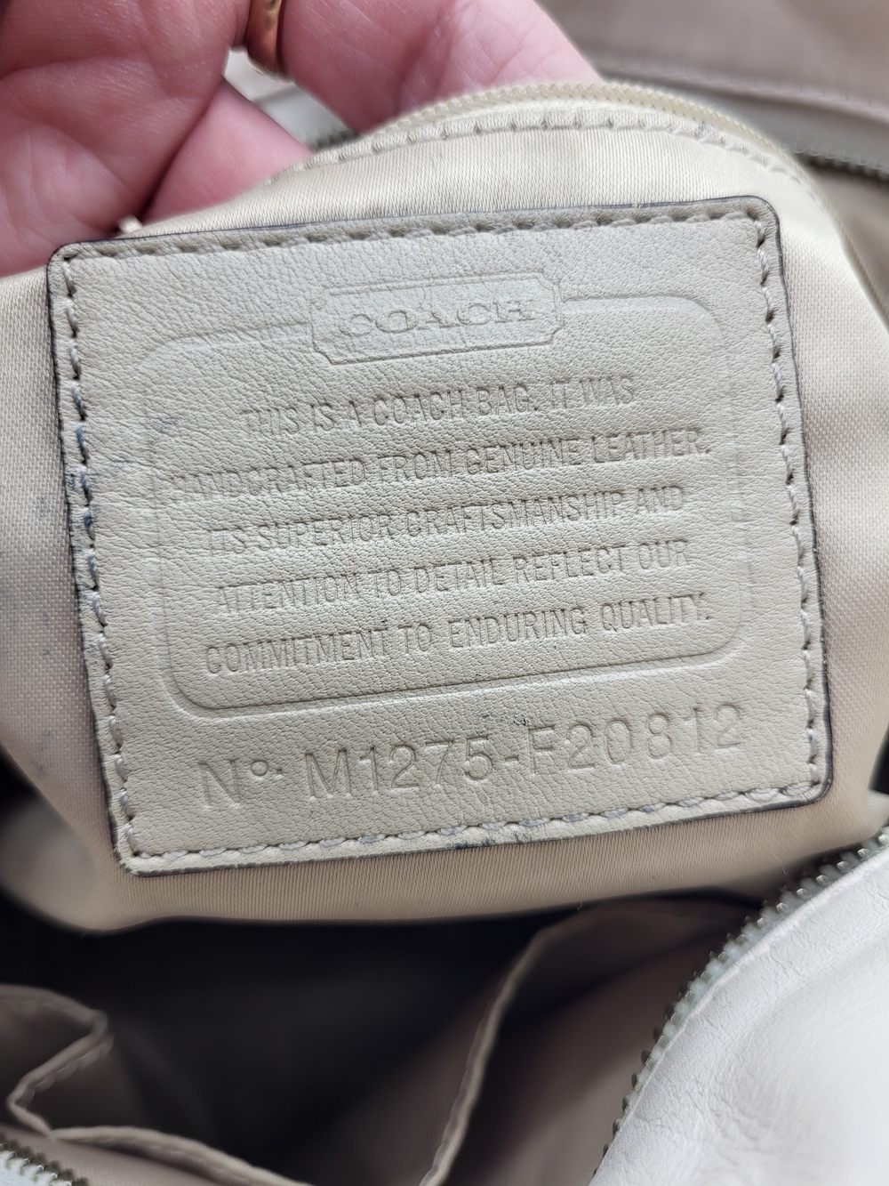 Coach Two-Tone Cream and Taupe Leather Shoulder Bag - Picture 12 of 14